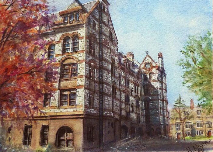 Architecture Greeting Card featuring the painting Witherspoon Hall, Princeton University by Henrieta Maneva