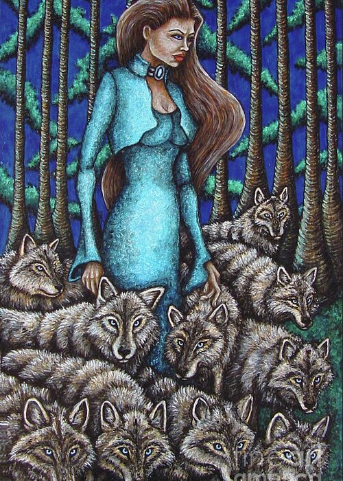 Animal Greeting Card featuring the painting Wolf Pack by Amy E Fraser