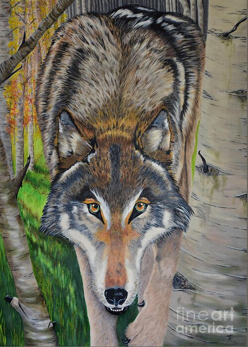 Wolf Greeting Card featuring the painting Wolf - Spirit Animal by Yvonne Johnstone