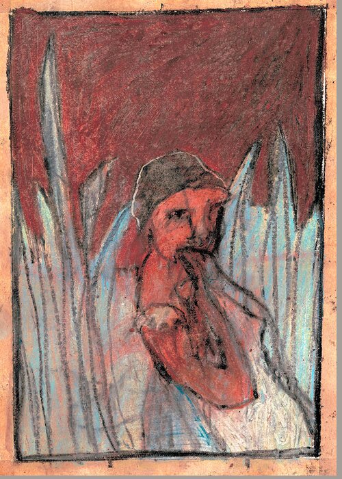 Red Greeting Card featuring the drawing Woman in reeds by Edgeworth Johnstone