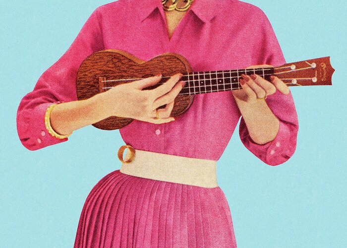 Adult Greeting Card featuring the drawing Woman Playing Ukulele by CSA Images
