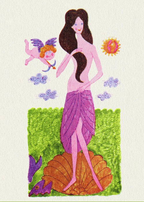 Adult Greeting Card featuring the drawing Woman Standing in a Seashell by CSA Images