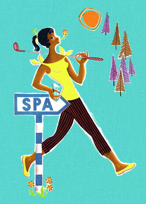 Adult Greeting Card featuring the drawing Woman Walking Toward a Spa by CSA Images