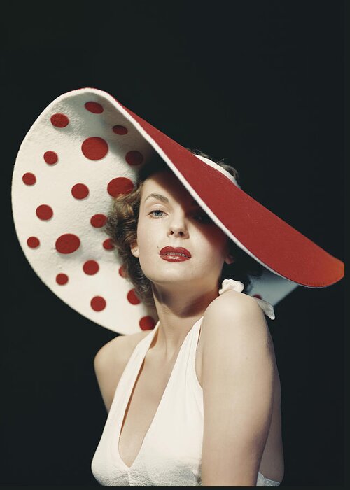 People Greeting Card featuring the photograph Woman Wearing Large Spotted Hat by Tom Kelley Archive