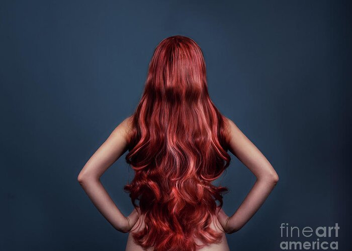 Hair Greeting Card featuring the photograph Woman with long red hair from behind by Jelena Jovanovic