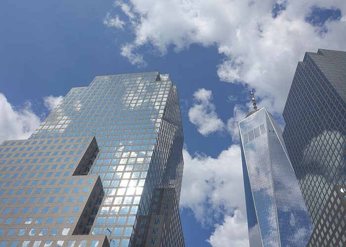 Freedom Tower Greeting Card featuring the photograph World Trade and Freedom Tower by Cate Franklyn