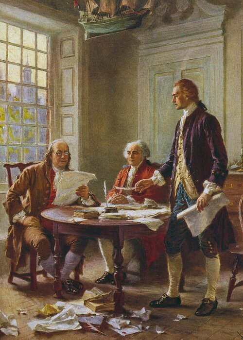 Declaration Of Independence Greeting Card featuring the painting Writing The Declaration of Independence by War Is Hell Store