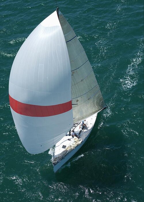 Wind Greeting Card featuring the photograph Yacht Competes In Team Sailing Event by Moodboard