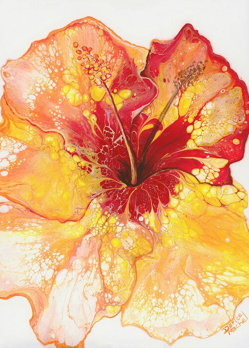Hibiscus Greeting Card featuring the painting Yellow and Red Hibiscus by Darice Machel McGuire