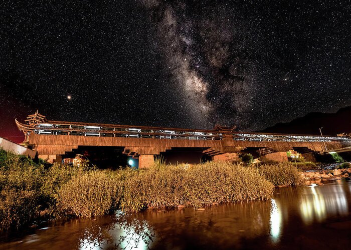 Bridge Greeting Card featuring the photograph Yonghe Bridge Milky Way by William Dickman