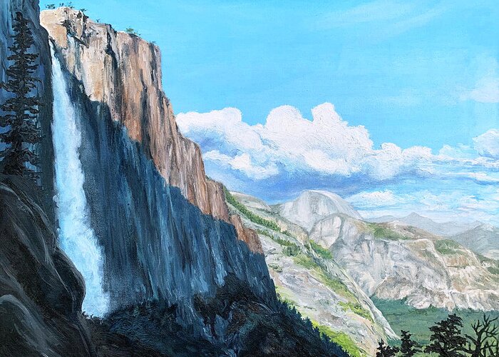 Yosemite Greeting Card featuring the painting Yosemite Falls in Shadow by Steph Moraca