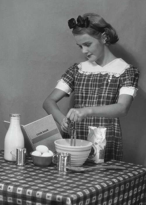 People Greeting Card featuring the photograph Young Woman Preparing Food by George Marks