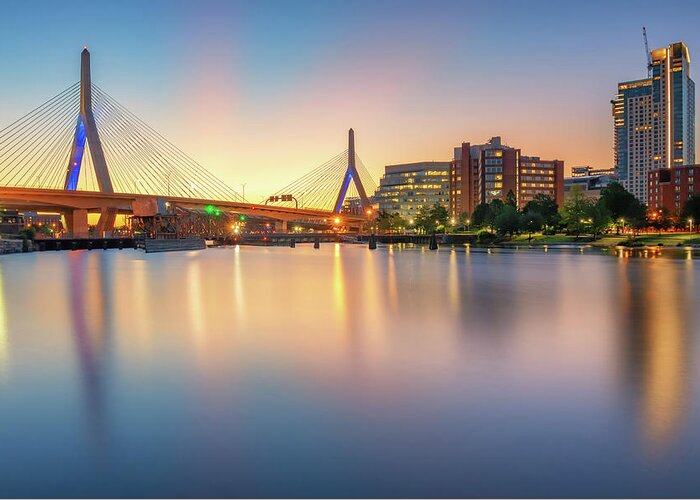 Boston Greeting Card featuring the photograph Zakim Bridge at Dawn by Kristen Wilkinson