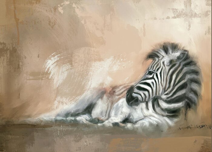 Colorful Greeting Card featuring the painting Zebra At Rest by Jai Johnson