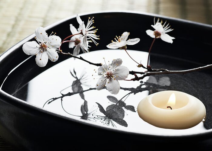 Floating Candle Greeting Card featuring the photograph Zen Spa Still Life by Nightanddayimages
