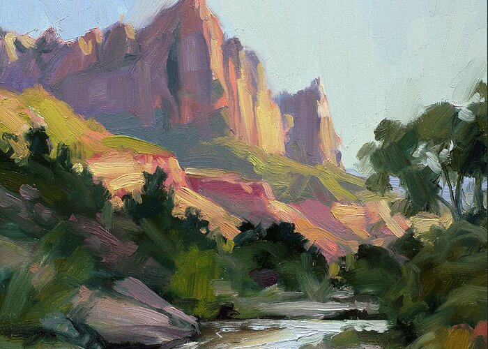 Zion Greeting Card featuring the painting Zion's Watchman by Steve Henderson