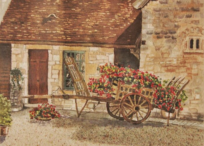 Rustic Greeting Card featuring the painting Vougeot by Mary Ellen Mueller Legault