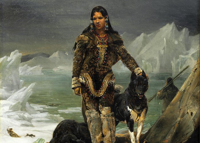 Leon Cogniet Greeting Card featuring the painting A Woman from the Land of Eskimos #2 by Leon Cogniet