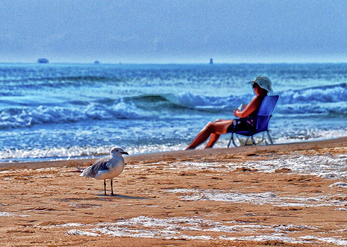 Seagull With Beach Bum Greeting Card featuring the photograph Ahh.. The Beach #1 by Steve Templeton