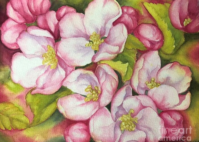 Apple Blossoms Greeting Card featuring the painting Apple blossoms #1 by Inese Poga