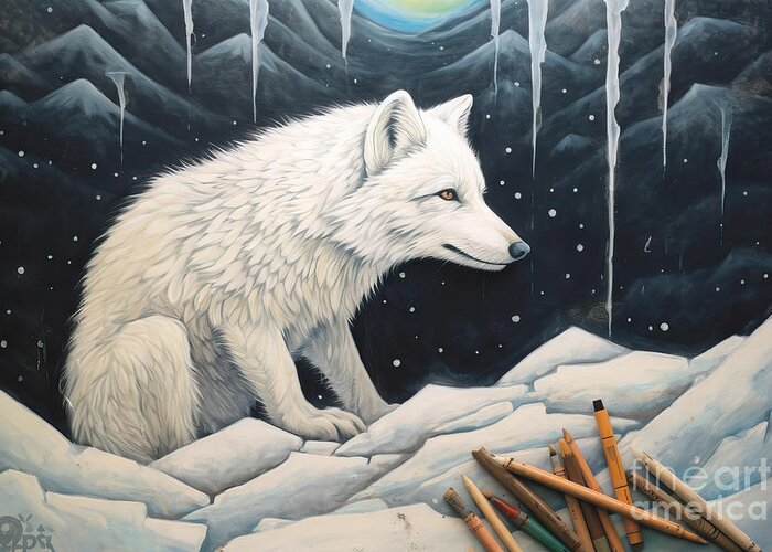 Watercolor Greeting Card featuring the painting Arctic Fox #1 by N Akkash