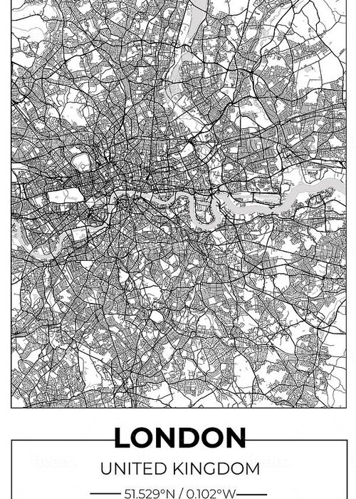 Oil On Canvas Greeting Card featuring the digital art Artistic map of London by Ahmet Asar #1 by Celestial Images