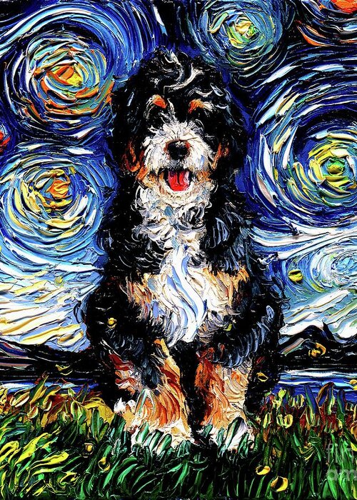 Bernedoodle Greeting Card featuring the painting Bernedoodle by Aja Trier