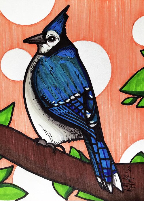 Blue Jay Greeting Card featuring the drawing Blue Jay #1 by Creative Spirit
