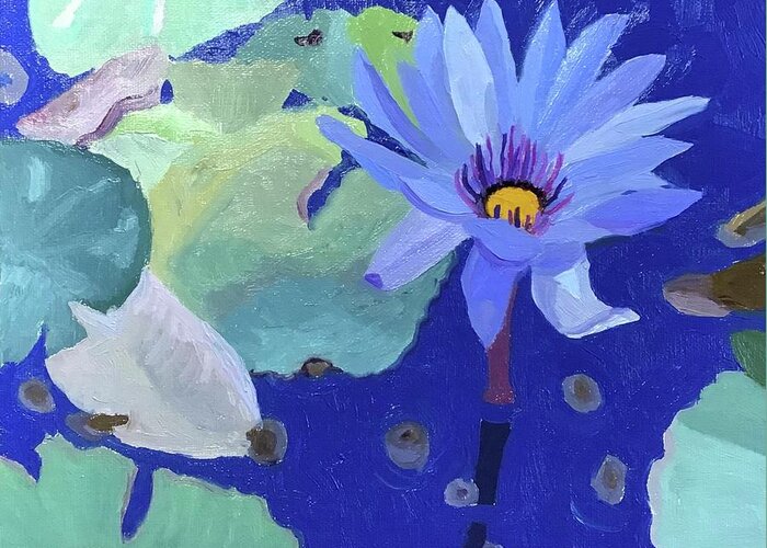 Lily Greeting Card featuring the painting Blue Water Lily #1 by Anne Marie Brown