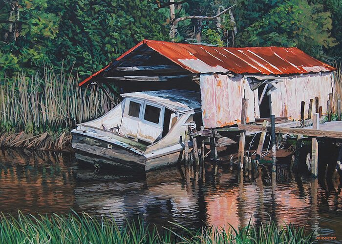 Boat Greeting Card featuring the painting Broken Boat #2 by Tommy Midyette