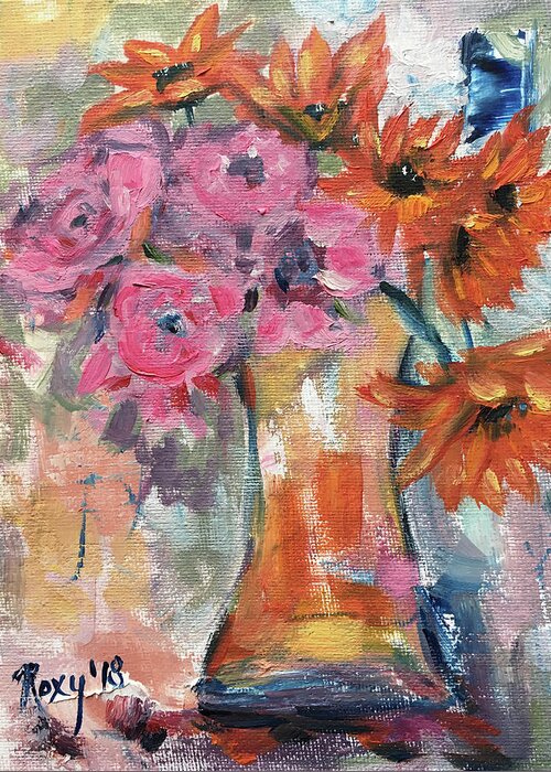 Flowers Greeting Card featuring the painting Bunch of Happy Flowers by Roxy Rich