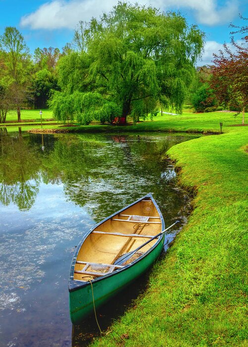 Boats Greeting Card featuring the photograph Canoe in Spring #1 by Debra and Dave Vanderlaan