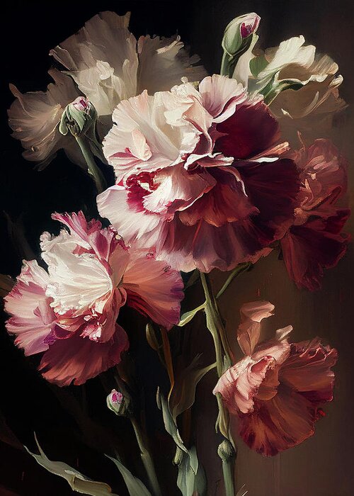 Carnations Greeting Card featuring the painting Carnations #1 by Naxart Studio