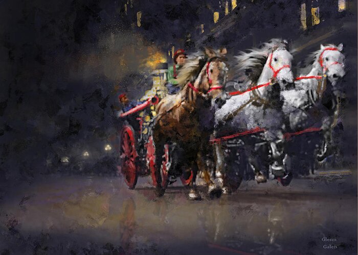 Chicago Greeting Card featuring the mixed media Chicago Firehorses #1 by Glenn Galen