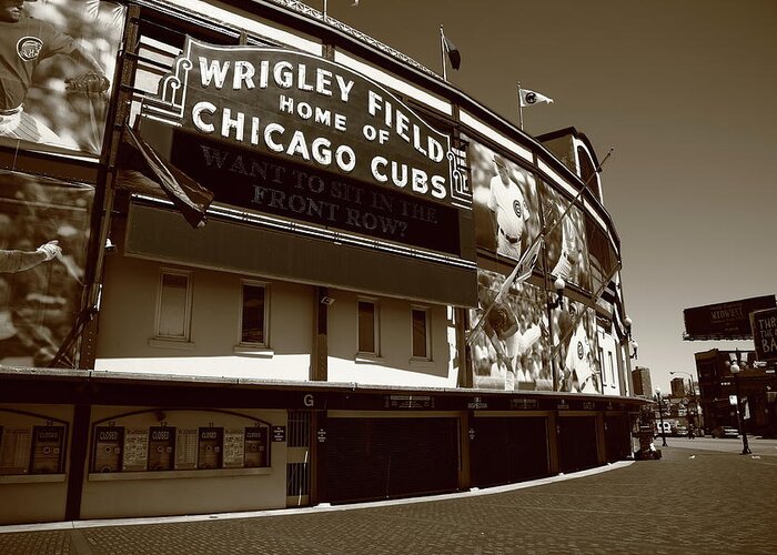 Addison Greeting Card featuring the photograph Chicago - Wrigley Field 2010 #1 BW #2 by Frank Romeo