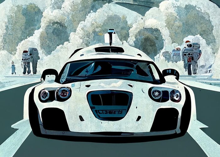 Cool Greeting Card featuring the painting Cool Cartoon The Stig Top Gear Show Driving A Car D27276c2 1dc4 442d 4e78 Dd764d266a62 by MotionAge Designs