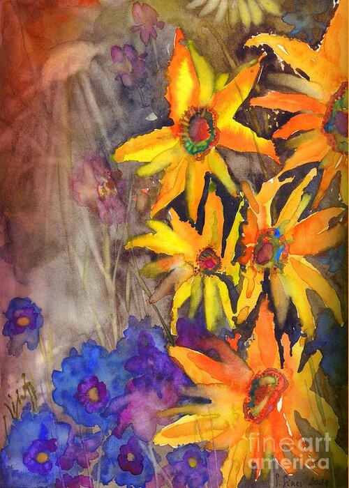 Cosmic Flowers Greeting Card featuring the painting Cosmic Flowers #1 by Suzann Sines