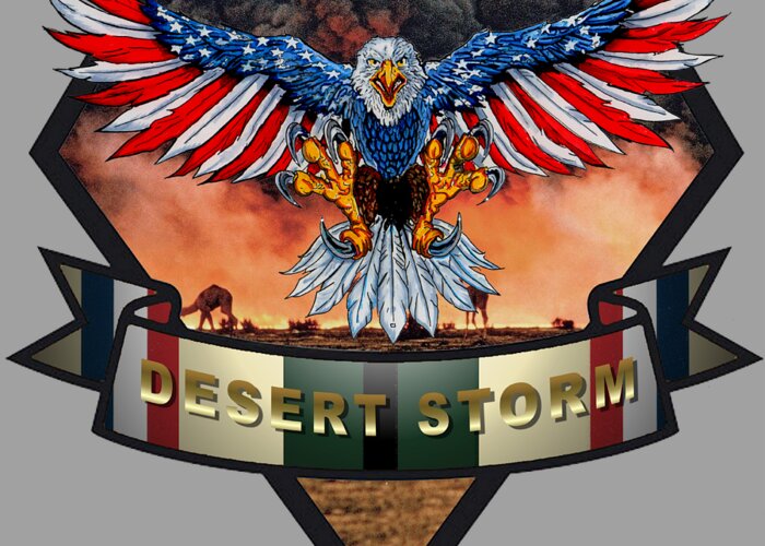 Operation Greeting Card featuring the digital art Desert Storm Eagle #1 by Bill Richards