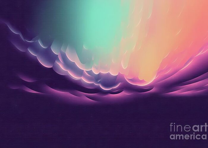 Texture Greeting Card featuring the painting Digital Noise Gradient Nostalgia Vintage 70s 80s Style Abstract Lo Fi Background Retro Wave Synthwave Wallpaper Template Print Minimal Minimalist Blue Black Beige Purple Pink Color #1 by N Akkash