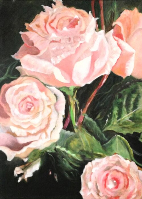 Pink Roses Greeting Card featuring the painting Elegant Dancer by Juliette Becker