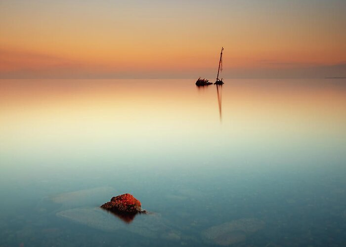 Shipwreck Greeting Card featuring the photograph Flat calm shipwreck by Grant Glendinning