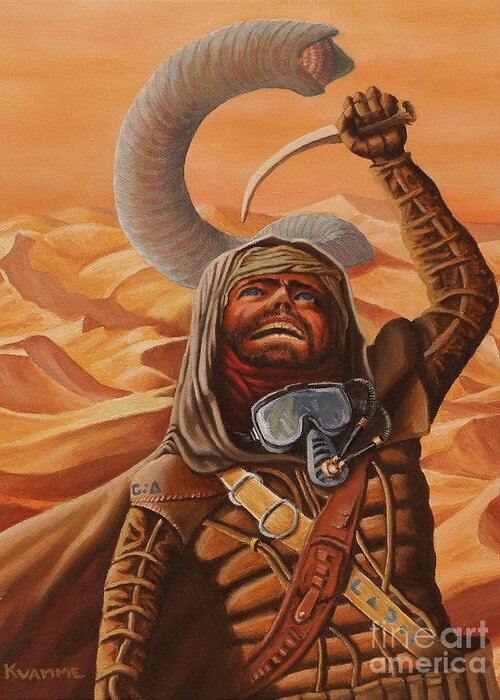 Dune Greeting Card featuring the painting Fremen Warrior of Dune by Ken Kvamme