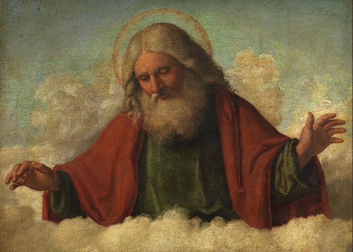 Religious Greeting Card featuring the painting God The Father by Cima Da Conegliano