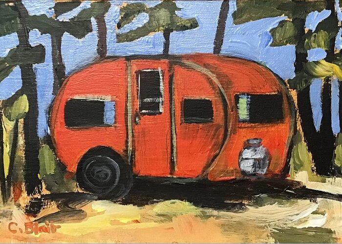 Vintage Trailer Greeting Card featuring the painting Happy Camper #3 by Cynthia Blair