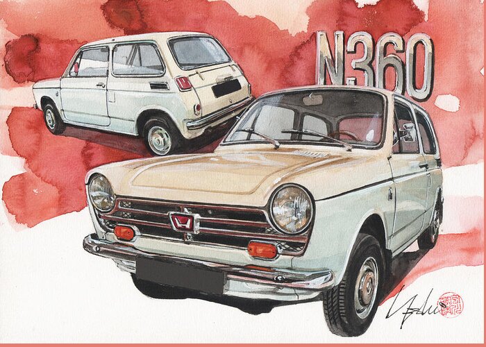 Honda Greeting Card featuring the painting Honda N360 #1 by Yoshiharu Miyakawa