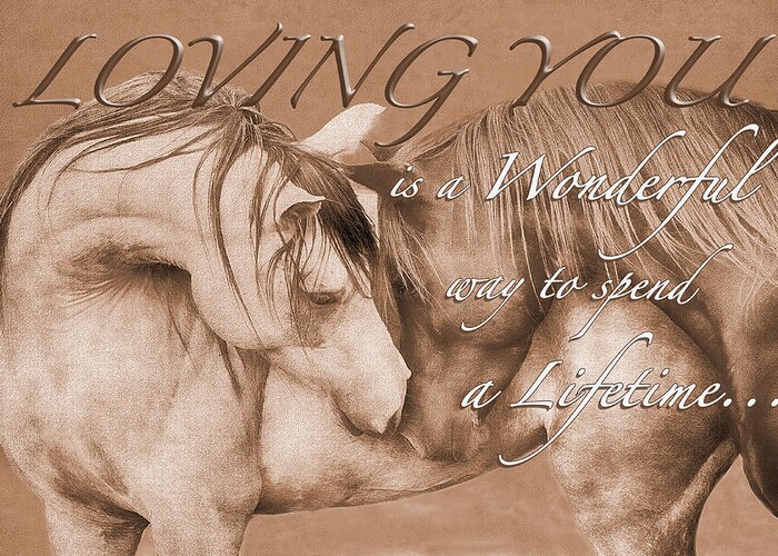 Nuzzling Horses Greeting Card featuring the digital art Horses Nuzzling Loving #1 by Steve Ladner