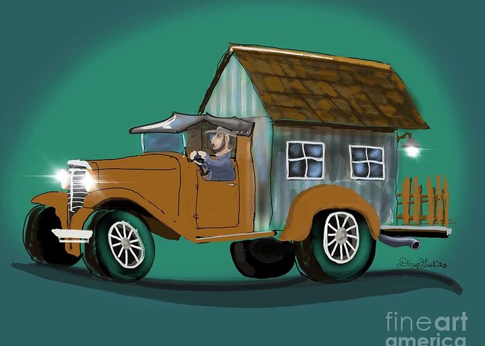  Hot Rod Greeting Card featuring the digital art House on Wheels #1 by Doug Gist