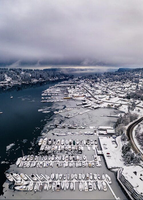 Drone Greeting Card featuring the photograph Icy Harbor #1 by Clinton Ward