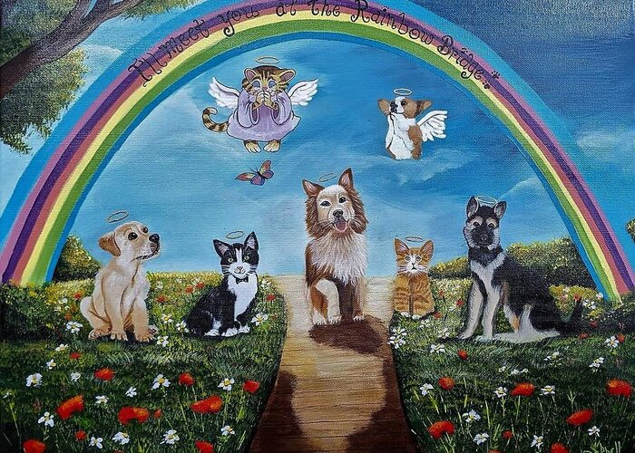 Rainbow Bridge Greeting Card featuring the painting I'll Meet You at the Rainbow Bridge #1 by Debra Campbell