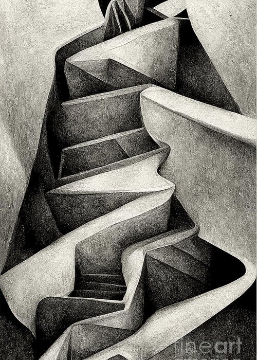 M.c. Escher Greeting Card featuring the digital art Interpretation of Escher's Infinite Stairs #1 by Sabantha